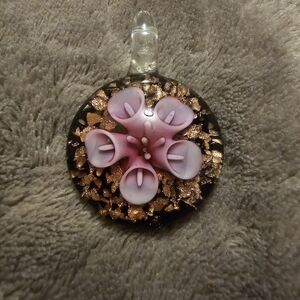Pink and Gold Floral Glass Pendant